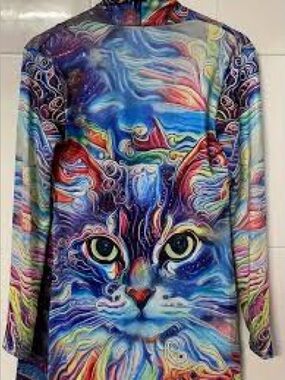 Trippy Cat Print Cardigan - Multicolor